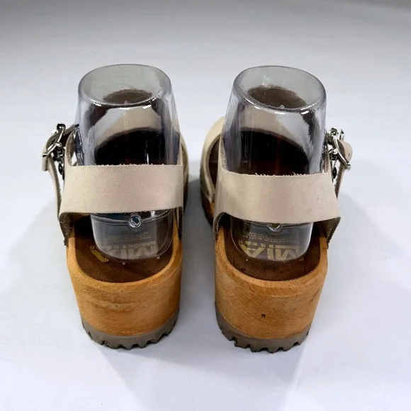 MIA Abba Swedish Clog Women 36/6 Beige Leather Wooden Sole Slingback Boho Sandal - Picture 10 of 12